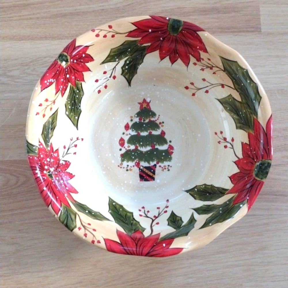 Holly Jolly Christmas Serving Bowl 13.5 Diameter